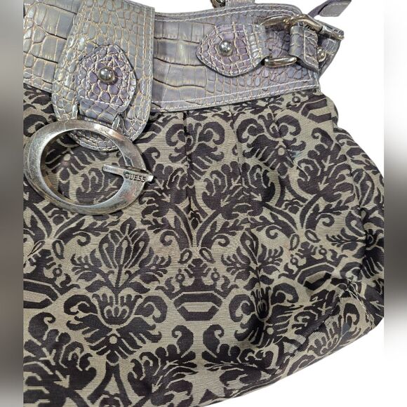 RARE- Vintage Y2K Guess Large Tapestry Cloth Alligator Print Handbag - Picture 5 of 12